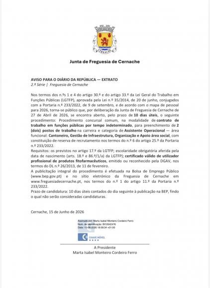 AVISO PARA O DI&Aacute;RIO DA REP&Uacute;BLICA &mdash; EXTRATO